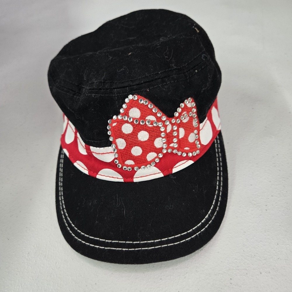 Disney Parks Women Baseball Cap OSFA Black Curved‎ Strapback Bow Rhinestone